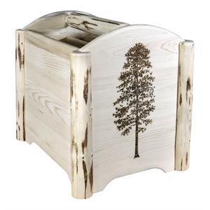 montana woodworks wood magazine rack with engraved pine design in natural