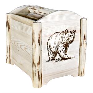 montana woodworks wood magazine rack with laser engraved bear design in natural
