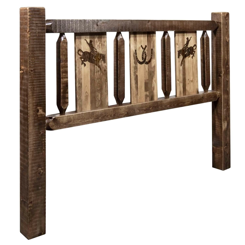 Montana Woodworks Homestead Wood King Headboard with Bronc Design in Brown