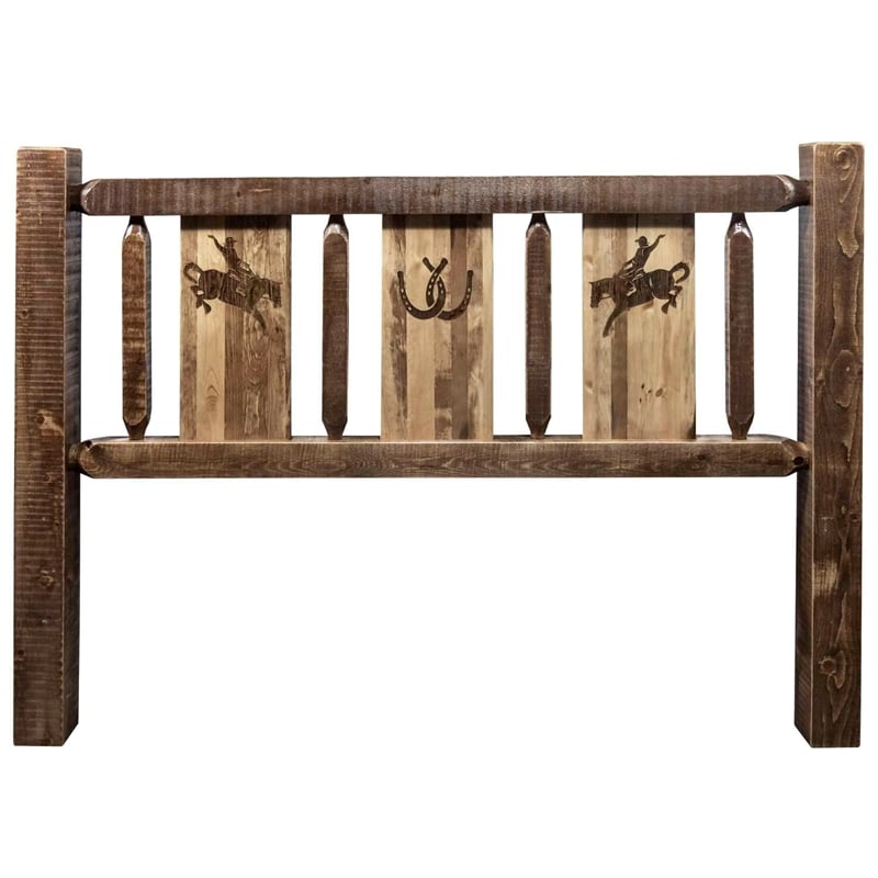 Montana Woodworks Homestead Wood King Headboard with Bronc Design in Brown