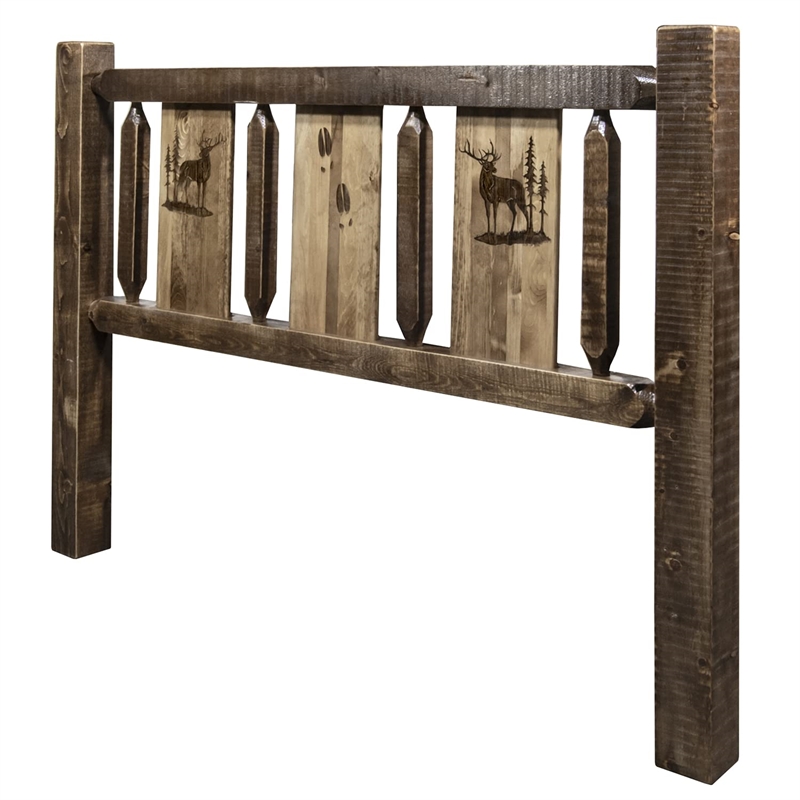 Montana Woodworks Homestead Wood King Headboard with Elk Design in Brown