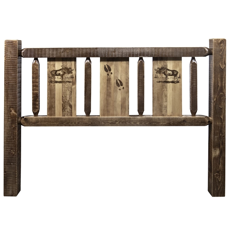 Montana Woodworks Homestead Wood King Headboard with Moose Design in Brown