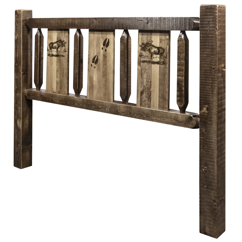 Montana Woodworks Homestead Wood King Headboard with Moose Design in Brown