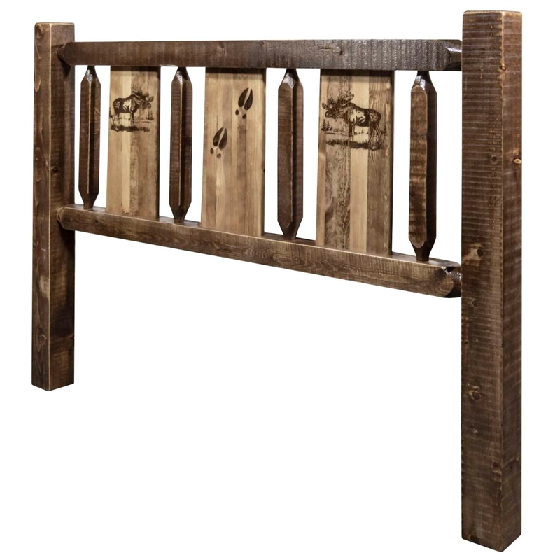 Montana Woodworks Homestead Wood King Headboard with Moose Design in Brown