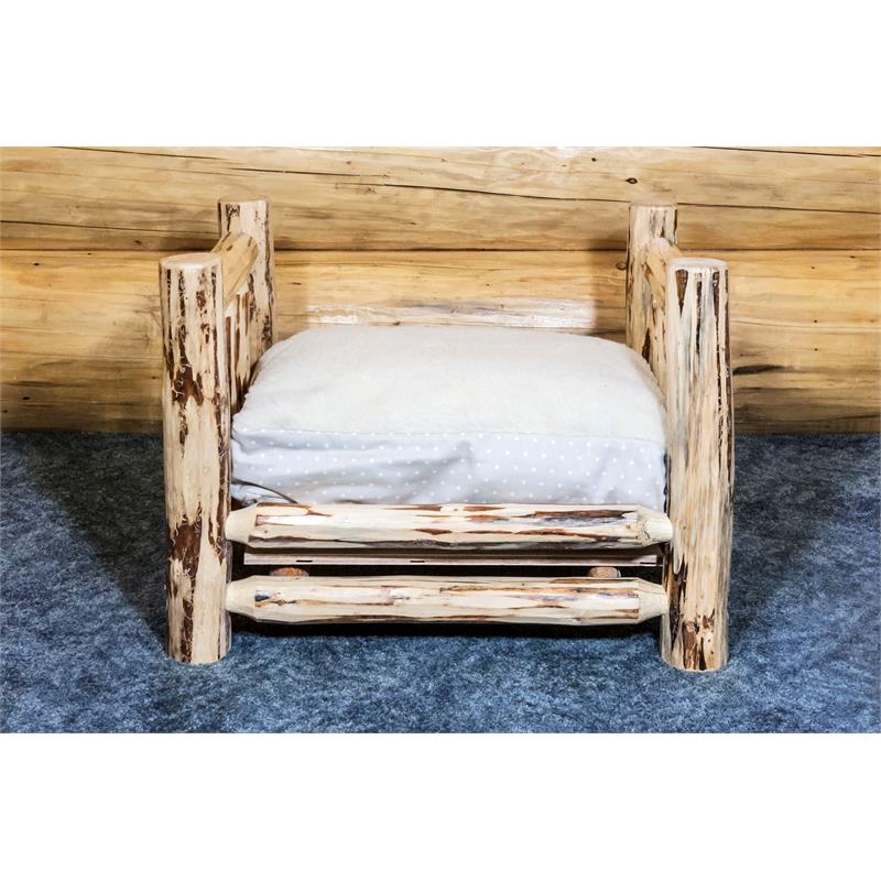 Montana Woodworks Small Wood Pet Feeder with Mattress in Natural