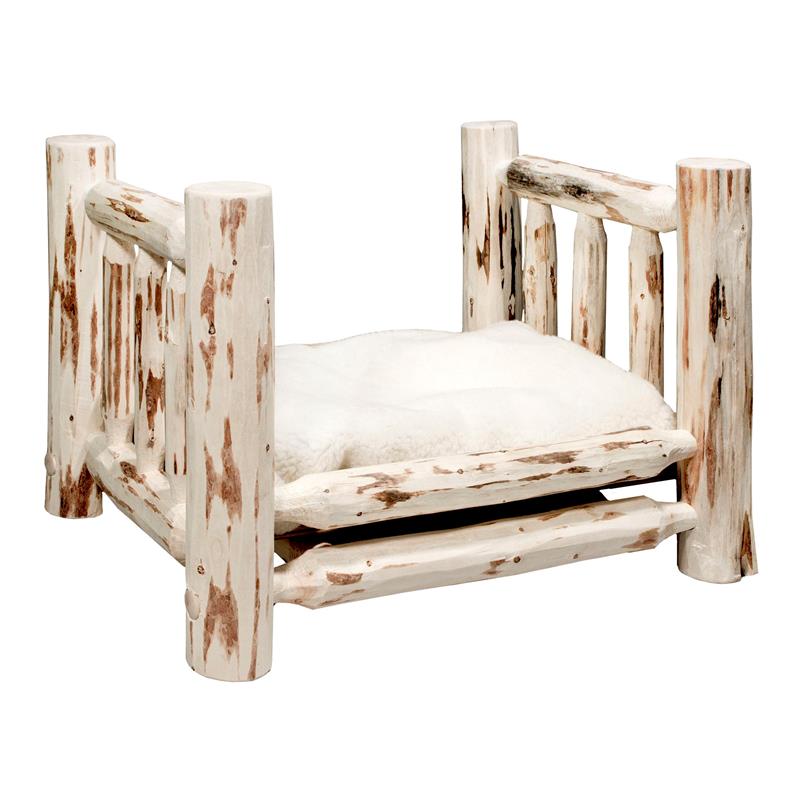 Montana Woodworks Small Wood Pet Feeder with Mattress in Natural