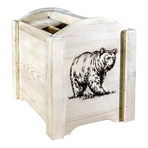 montana woodworks homestead wood magazine rack with engraved bear in natural