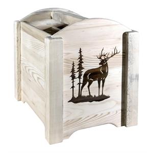 montana woodworks homestead wood magazine rack with engraved elk in natural