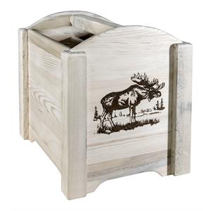 montana woodworks homestead wood magazine rack with engraved moose in natural