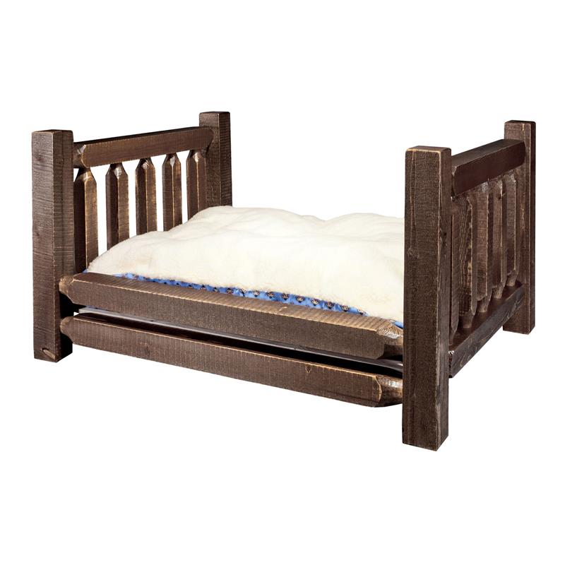 Montana Woodworks Homestead Large Wood Pet Feeder with Mattress in Brown