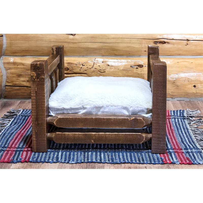 Montana Woodworks Homestead Small Wood Pet Feeder with Mattress in Brown