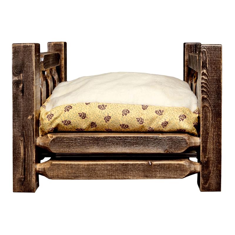 Montana Woodworks Homestead Small Wood Pet Feeder with Mattress in Brown