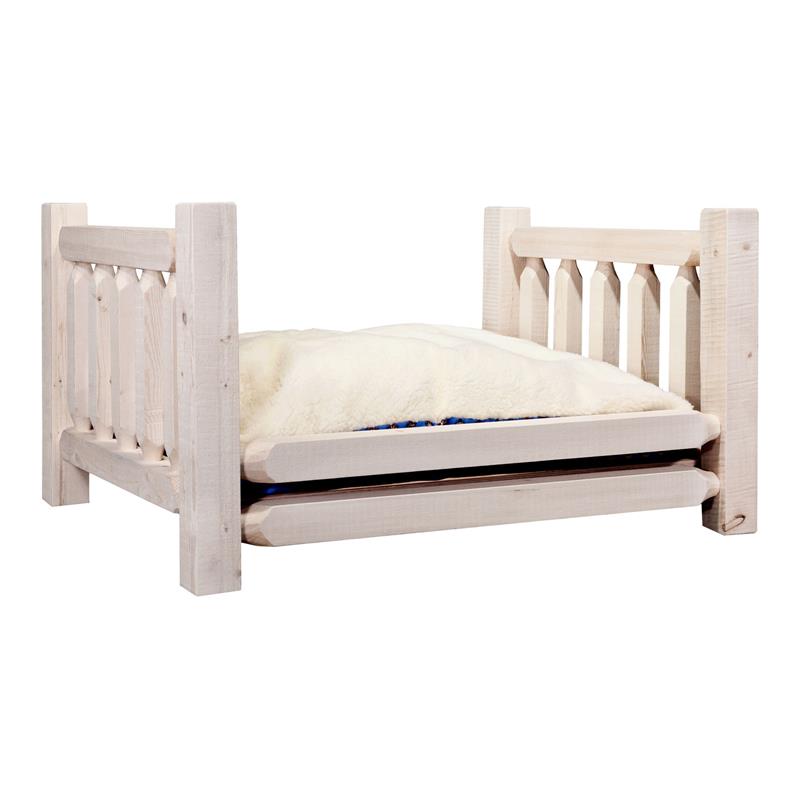 Montana Woodworks Homestead Large Wood Pet Feeder with Mattress in Natural