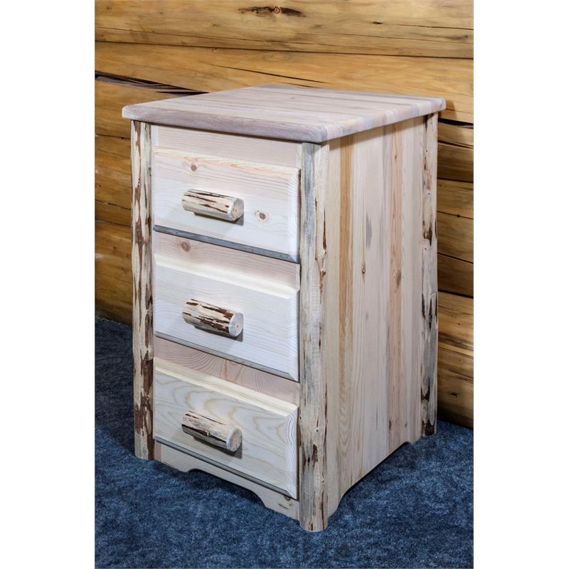 Montana Woodworks Handcrafted 3 Drawers Wood Nightstand in Natural