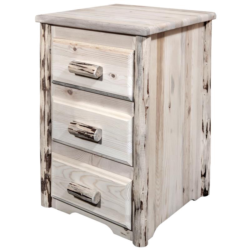 Montana Woodworks Handcrafted 3 Drawers Wood Nightstand in Natural
