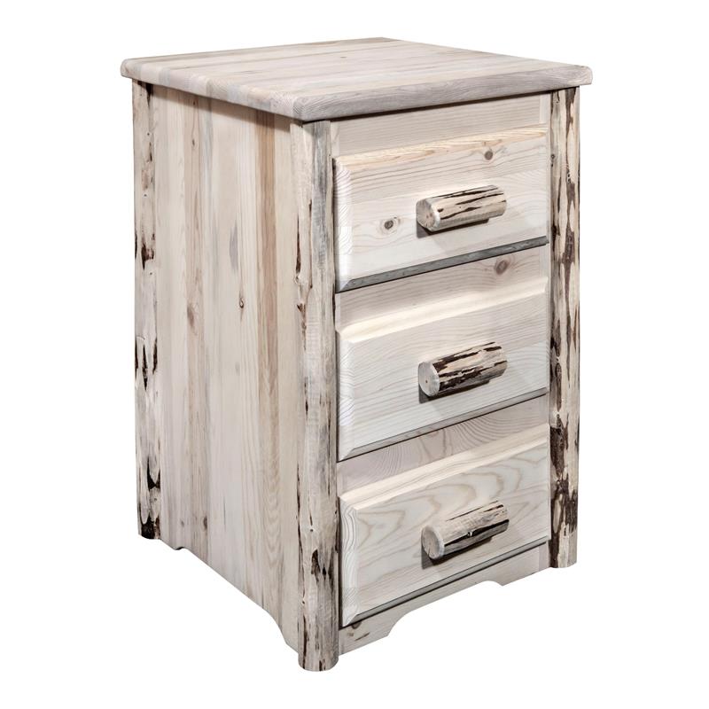 Montana Woodworks Handcrafted 3 Drawers Wood Nightstand in Natural