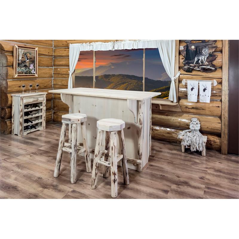 Montana Woodworks Deluxe Solid Wood Bar with Foot Rail in Natural