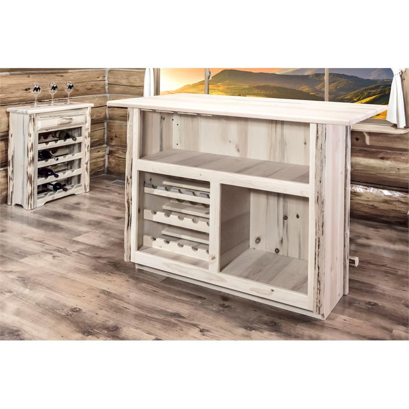 Montana Woodworks Deluxe Solid Wood Bar with Foot Rail in Natural