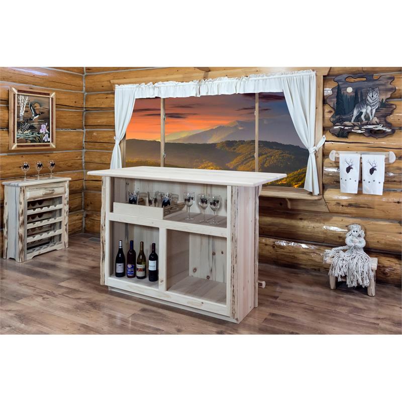 Montana Woodworks Transitional Wood Bar with Foot Rail in Natural