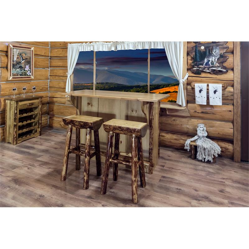 Montana Woodworks Glacier Country Wood Deluxe Bar with Foot Rail in Brown
