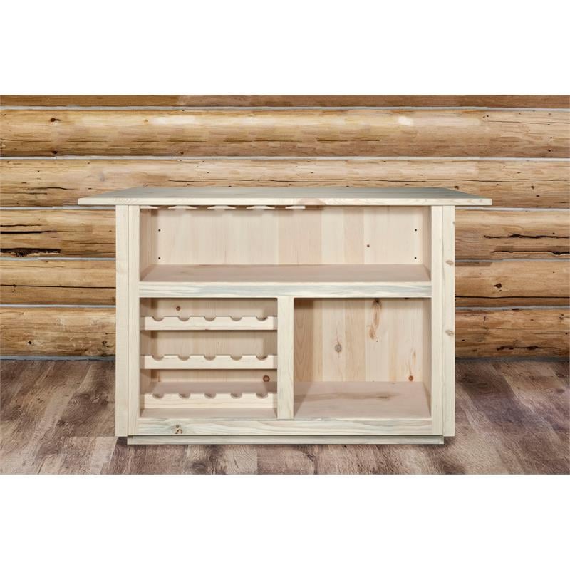 Montana Woodworks Homestead Deluxe Solid Wood Bar with Foot Rail in Natural