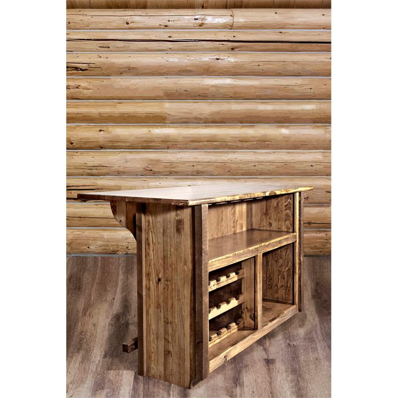 Montana Woodworks Homestead Wood Deluxe Bar with Foot Rail in Brown