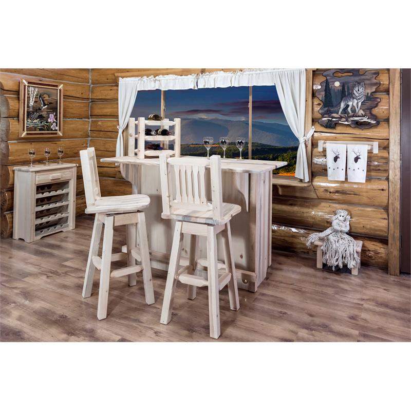 Montana Woodworks Homestead Deluxe Wood Bar with Foot Rail in Natural