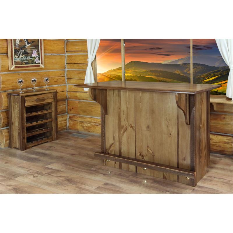 Montana Woodworks Homestead Wood Bar with Foot Rail in Brown Lacquered