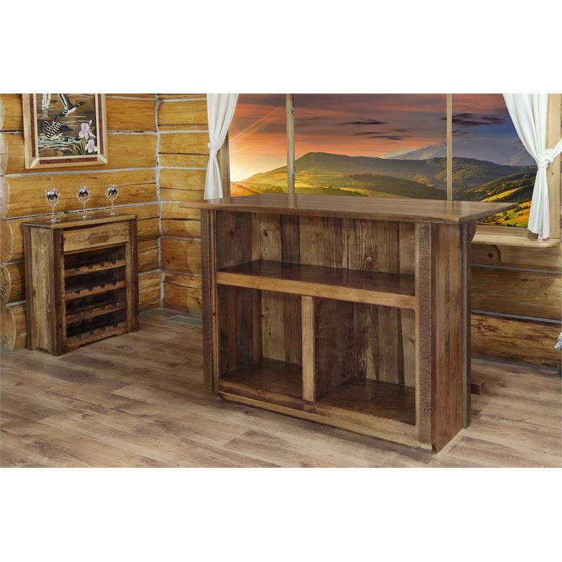 Montana Woodworks Homestead Wood Bar with Foot Rail in Brown Lacquered