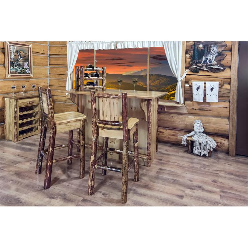 Montana Woodworks Glacier Country Wood Bar with Foot Rail in Brown