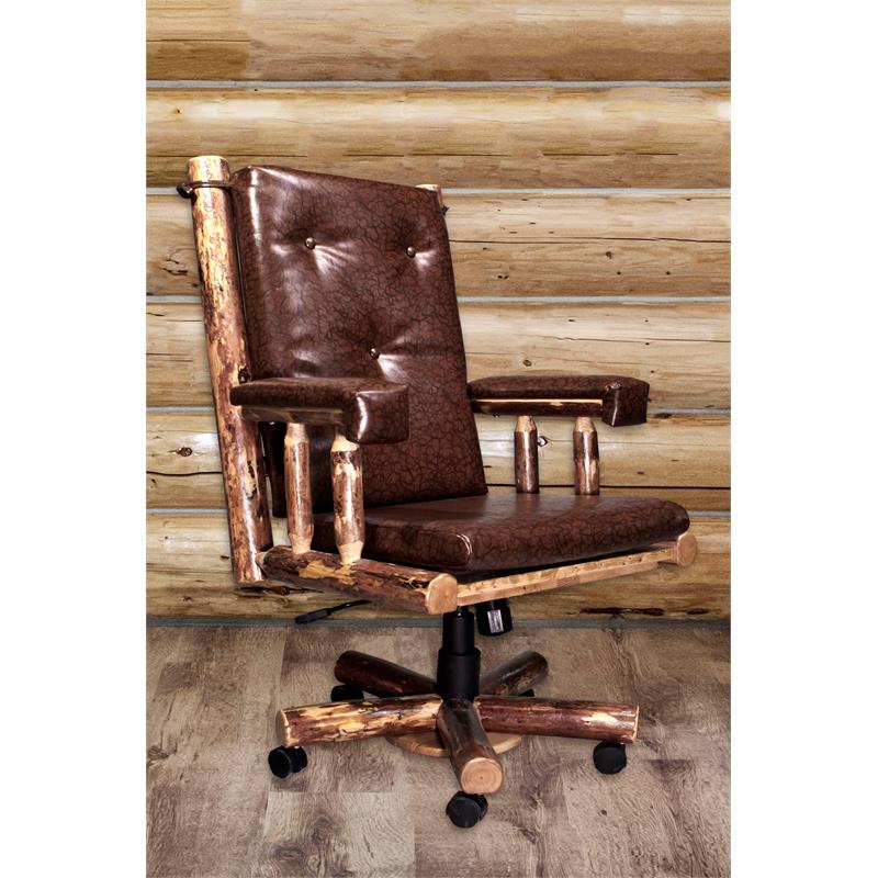 Montana Woodworks Glacier Country Wood Upholstered Office Chair in Brown