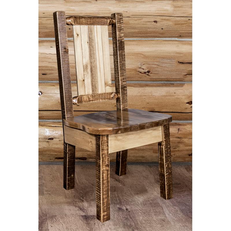 Montana Woodworks Homestead Wood Side Chair with Bear Design in Brown