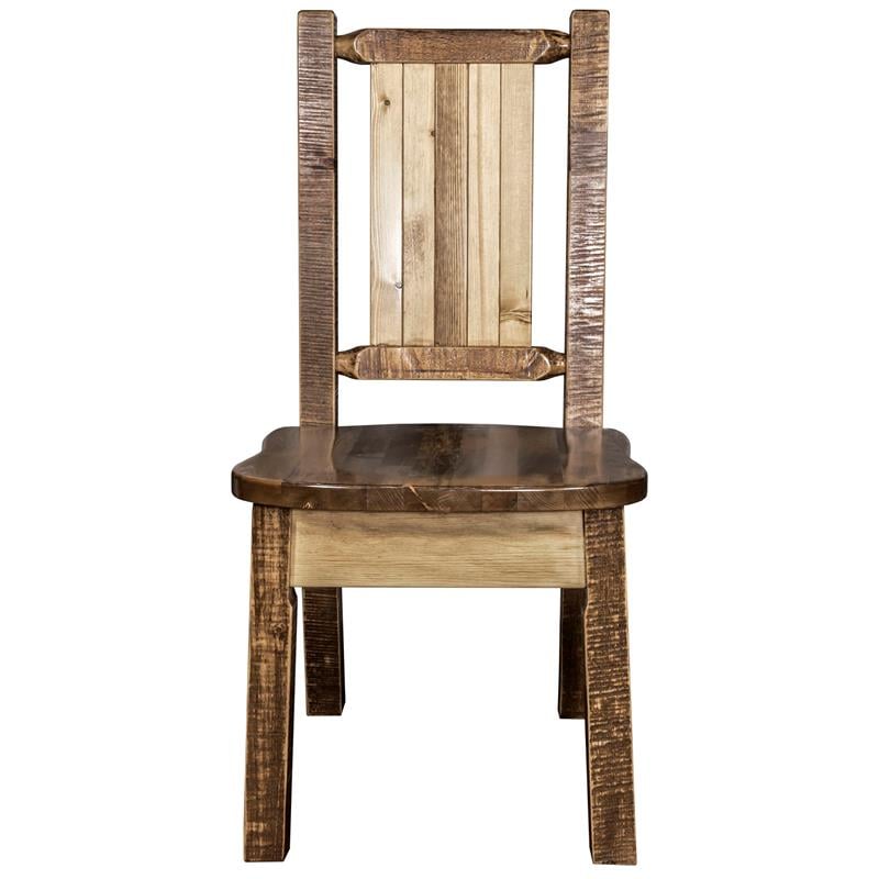 Montana Woodworks Homestead Wood Side Chair with Bear Design in Brown