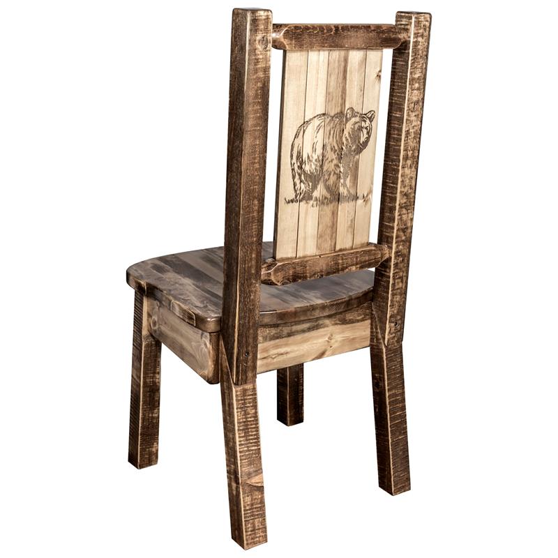 Montana Woodworks Homestead Wood Side Chair with Bear Design in Brown