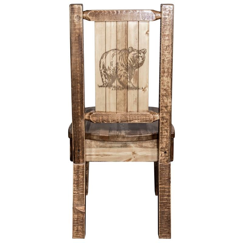 Montana Woodworks Homestead Wood Side Chair with Bear Design in Brown