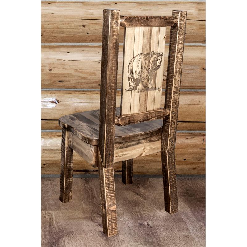 Montana Woodworks Homestead Wood Side Chair with Bear Design in Brown