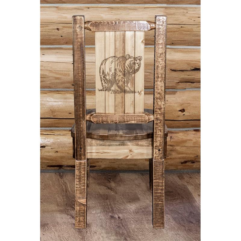 Montana Woodworks Homestead Wood Side Chair with Bear Design in Brown