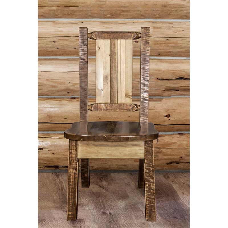 Montana Woodworks Homestead Wood Side Chair with Laser Engraved in Brown