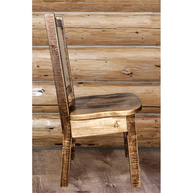 Montana Woodworks Homestead Wood Side Chair with Laser Engraved in Brown