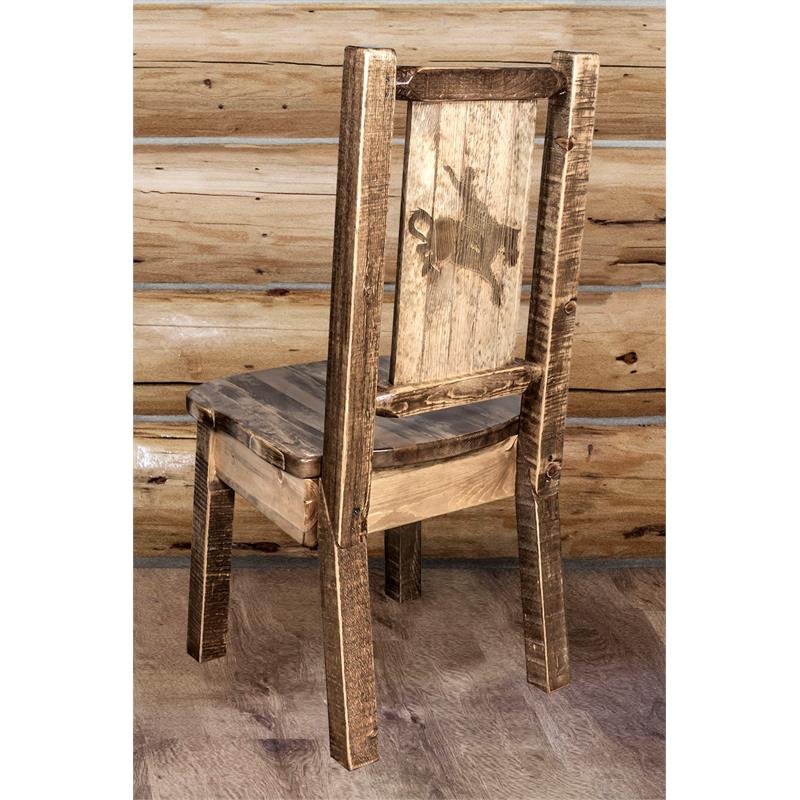 Montana Woodworks Homestead Wood Side Chair with Laser Engraved in Brown