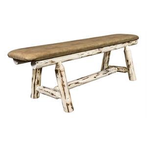Montana Woodworks 5ft Wood Plank Style Bench with Buckskin Upholstery in Natural