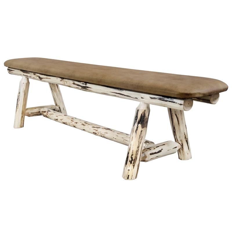 Montana Woodworks 6ft Wood Plank Style Bench with Buckskin Upholstery in Natural
