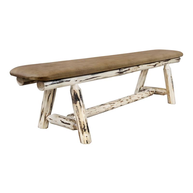Montana Woodworks 6ft Wood Plank Style Bench with Buckskin Upholstery in Natural