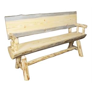 Montana Woodworks Transitional Wood Half Log Bench with Back and Arms in Gold