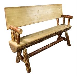 Montana Woodworks Glacier Country 4ft Wood Half Log Bench with Back in Brown