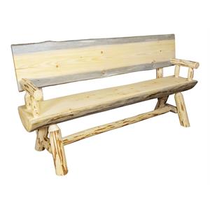 Montana Woodworks 5ft Wood Half Log Bench with Back and Arms in Gold