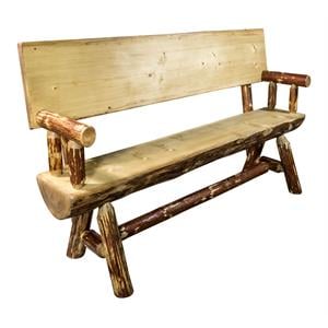 Montana Woodworks Glacier Country 5ft Wood Half Log Bench with Back in Brown