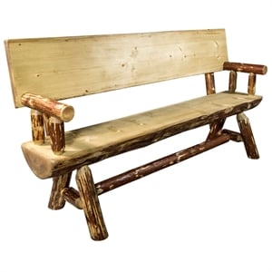 Montana Woodworks Glacier Country 6ft Wood Half Log Bench with Arms in Brown