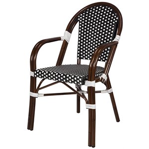 source furniture paris resin wicker patio dining arm chair in black & white