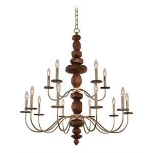 kalco lighting lassen 15-light 2 tiers modern wood chandelier in champagne gold